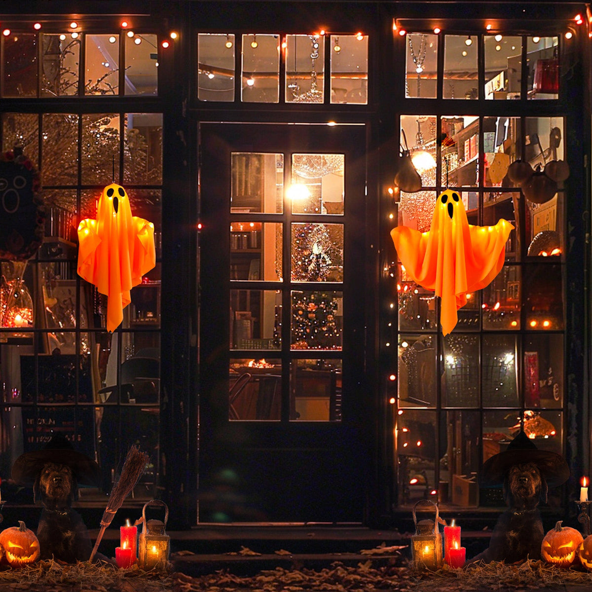 Spooky Halloween Glowing Ghost Hanging LED Lights for Yard Door view 8