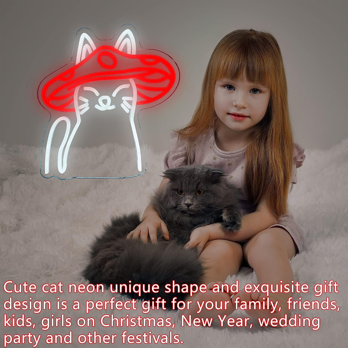 LED Neon Signs Mushroom Cats for Bedroom Kids Room and Wall Decor view 7