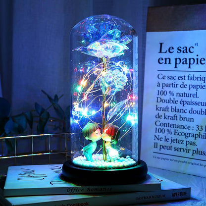 Romantic Rose in Glass Dome with LED Fairy String Lights for Bedroom view 6