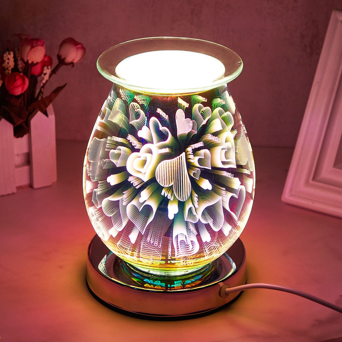 Electric Wax Melter Dimmable 3D Glass Heart Candle for Home Fragrance view 5