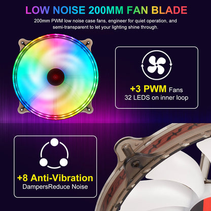 RGB Case Fans 200mm Ultra Quiet Chassis Cooling Fans for Gaming PC view 7