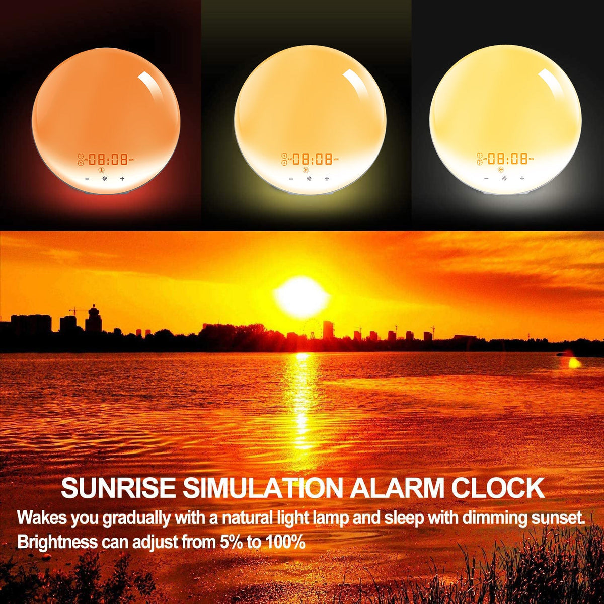 Sunrise Alarm Clock Wake up Light for Bedroom and Nightstand view 8
