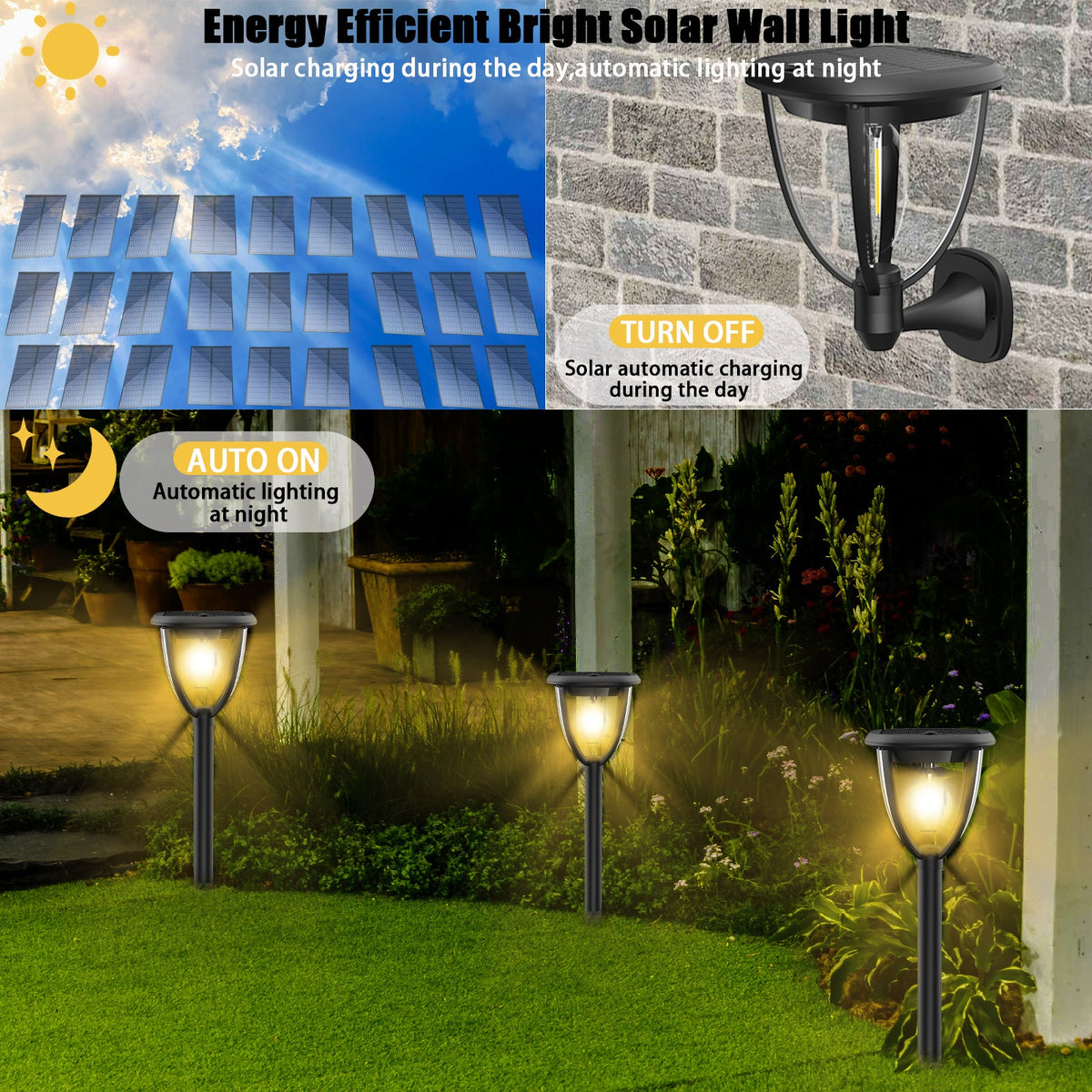 3 in 1 Solar Post Light Photocell Wall Lights for Garden and Patio view 8