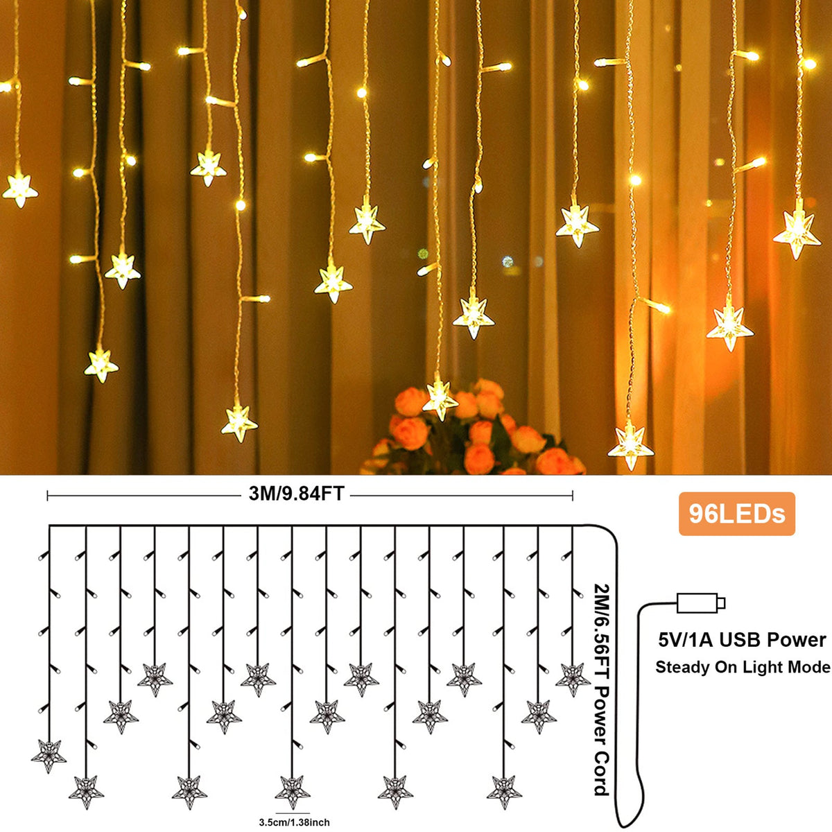 LED Curtain Icicle String Light 3M 96LEDs for Window and Party Decor view 6