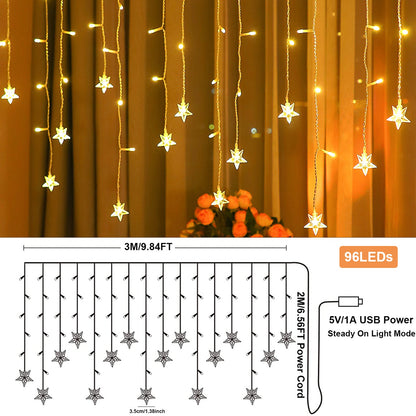 LED Curtain Icicle String Light 3M 96LEDs for Window and Party Decor view 6