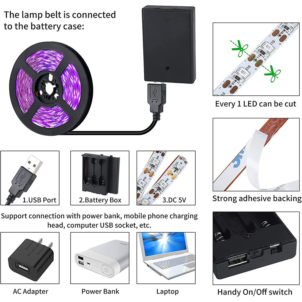 2.5M LED UV Black Strip Light for Parties Posters and Room Decor view 7