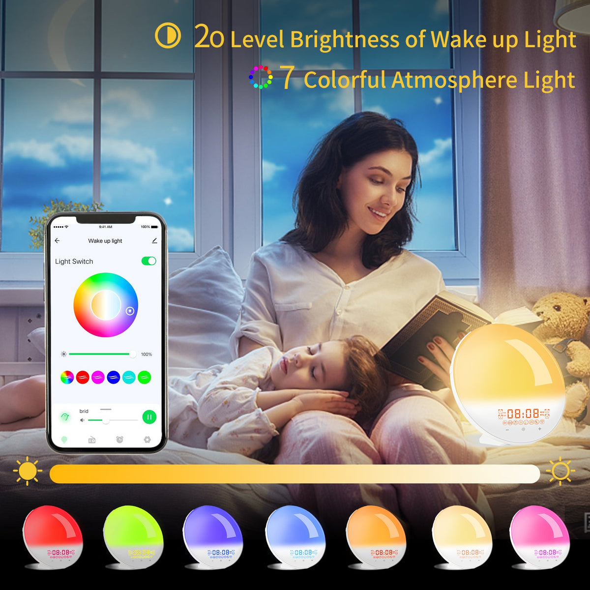 WiFi Smart Sunrise Alarm Clock Smart Wake Up Light for Bedroom view 9