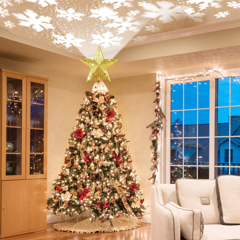 Christmas Tree Topper Star LED Rotating Snowflake Projector Decor view 7