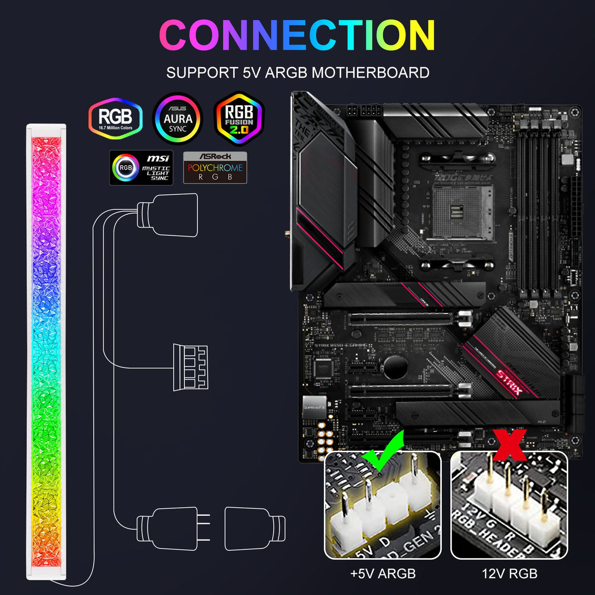 ARGB LED Strip for PC with 5V 3 pin for Gaming PC Case Lighting view 7