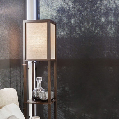 Modern LED Shelf Floor Lamp Walnut Brown Skinny End Table Nightstand view 8