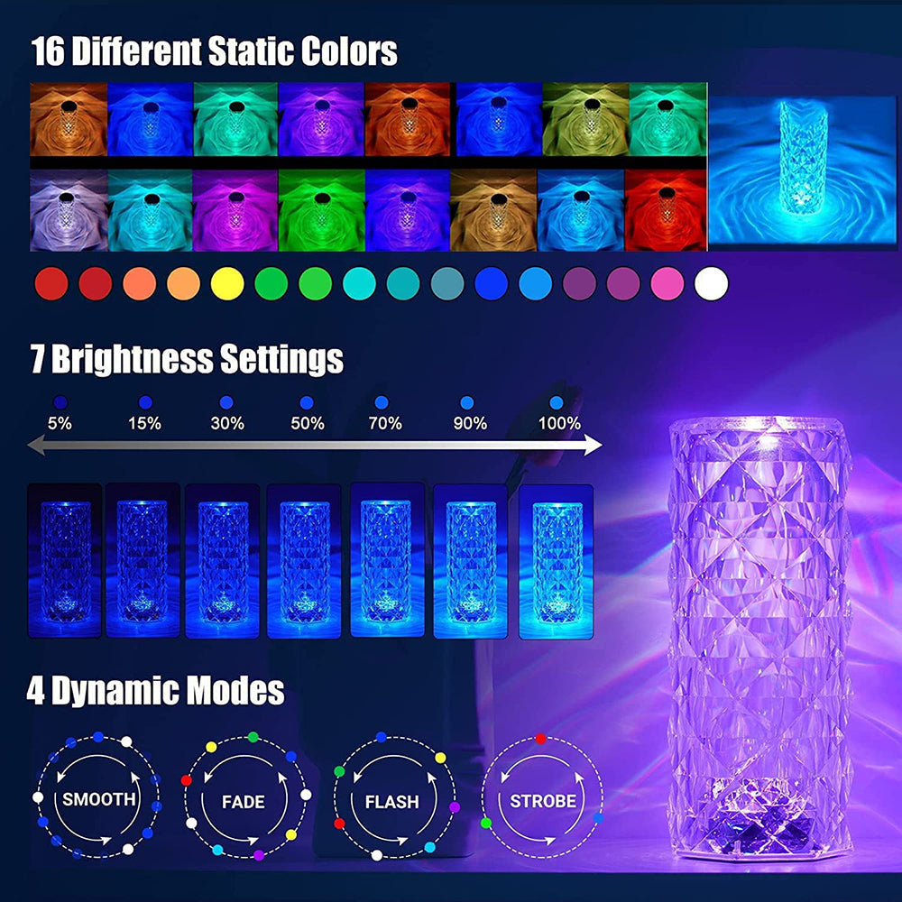 Crystal Table Lamp Rechargeable Night Light for Bedroom and Desk view 8
