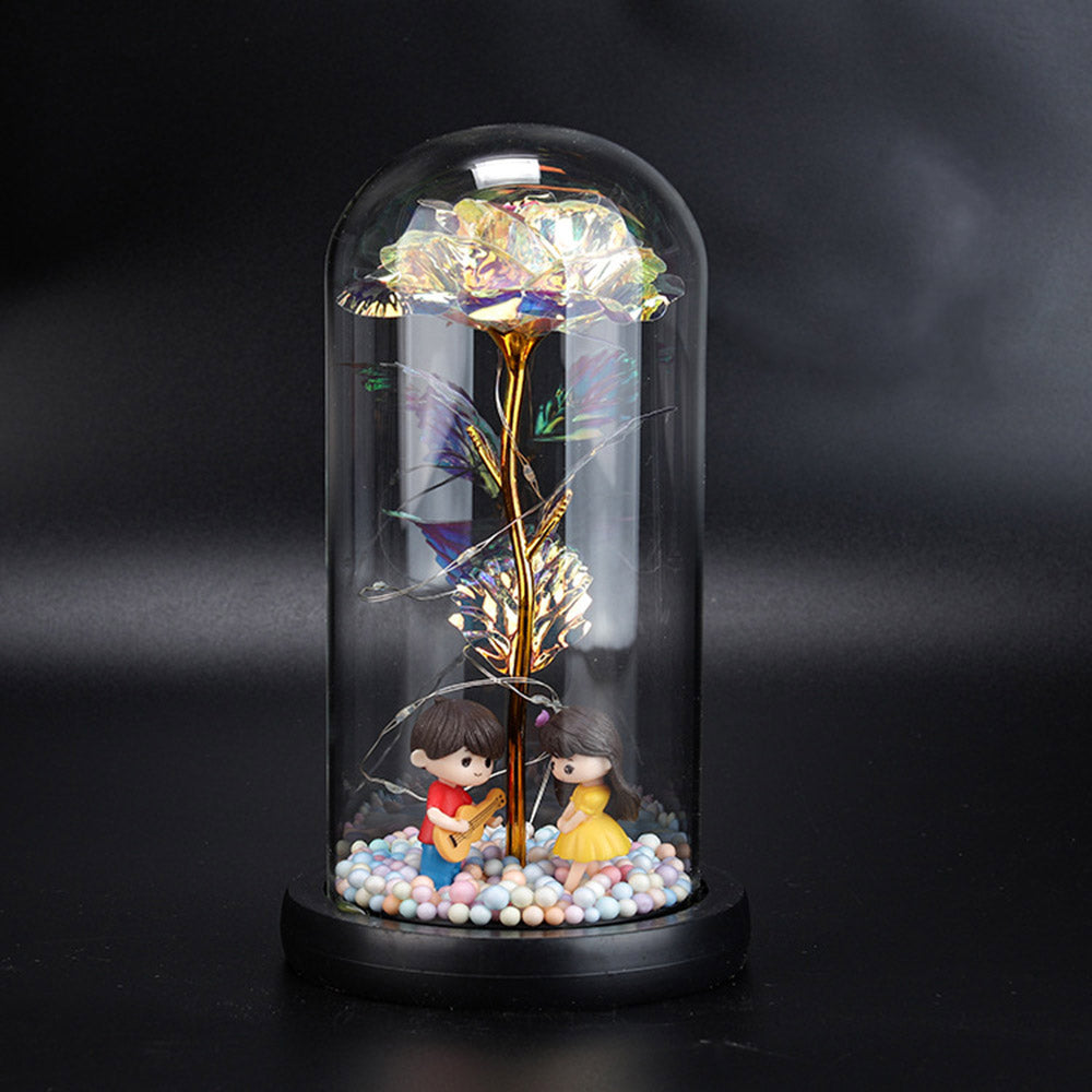 Romantic Rose in Glass Dome with LED Fairy String Lights for Bedroom view 8