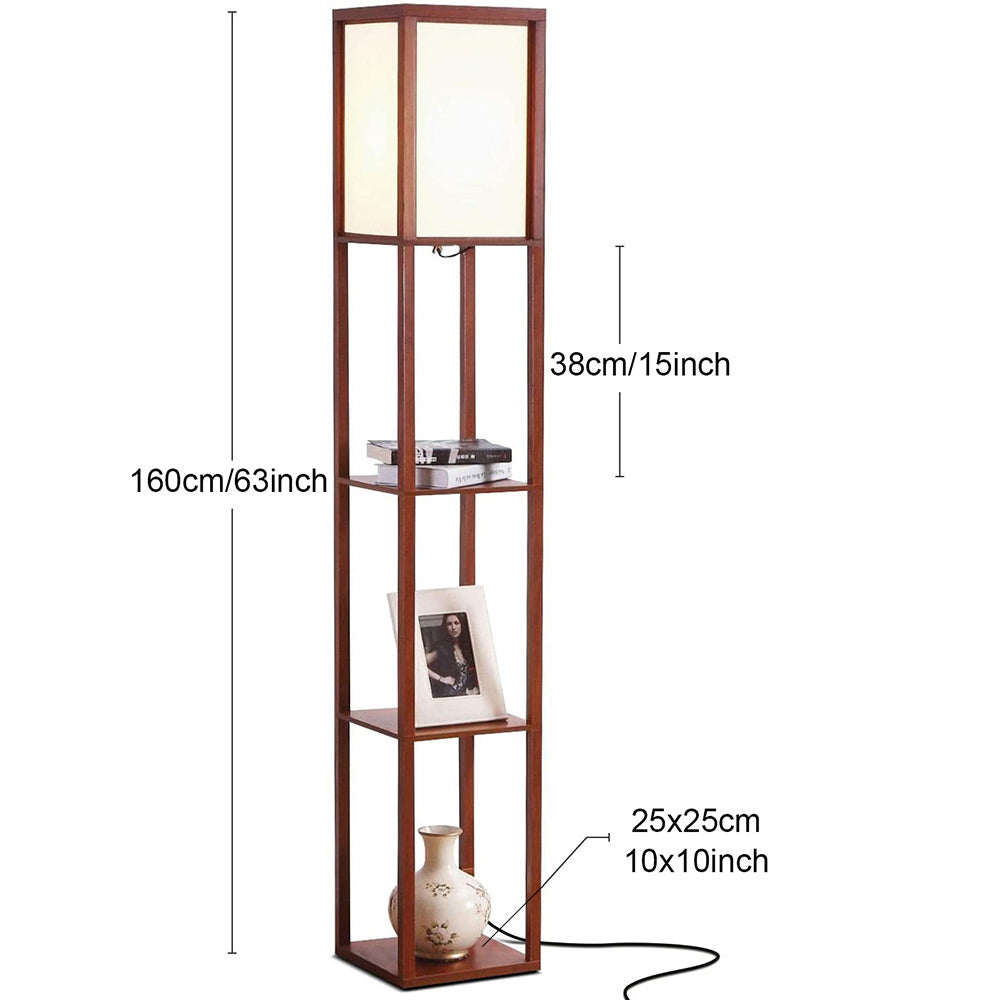 Modern LED Shelf Floor Lamp Walnut Brown Skinny End Table Nightstand view 9