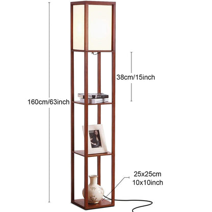 Modern LED Shelf Floor Lamp Walnut Brown Skinny End Table Nightstand view 9