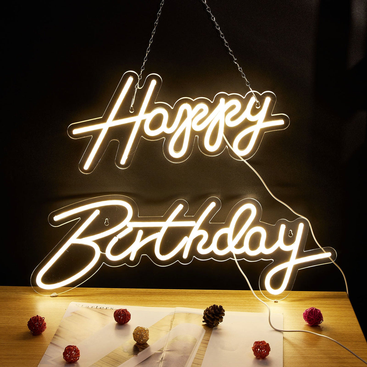 Happy Birthday LED Neon Sign Large Size for Bedroom Bar and Wall Decor