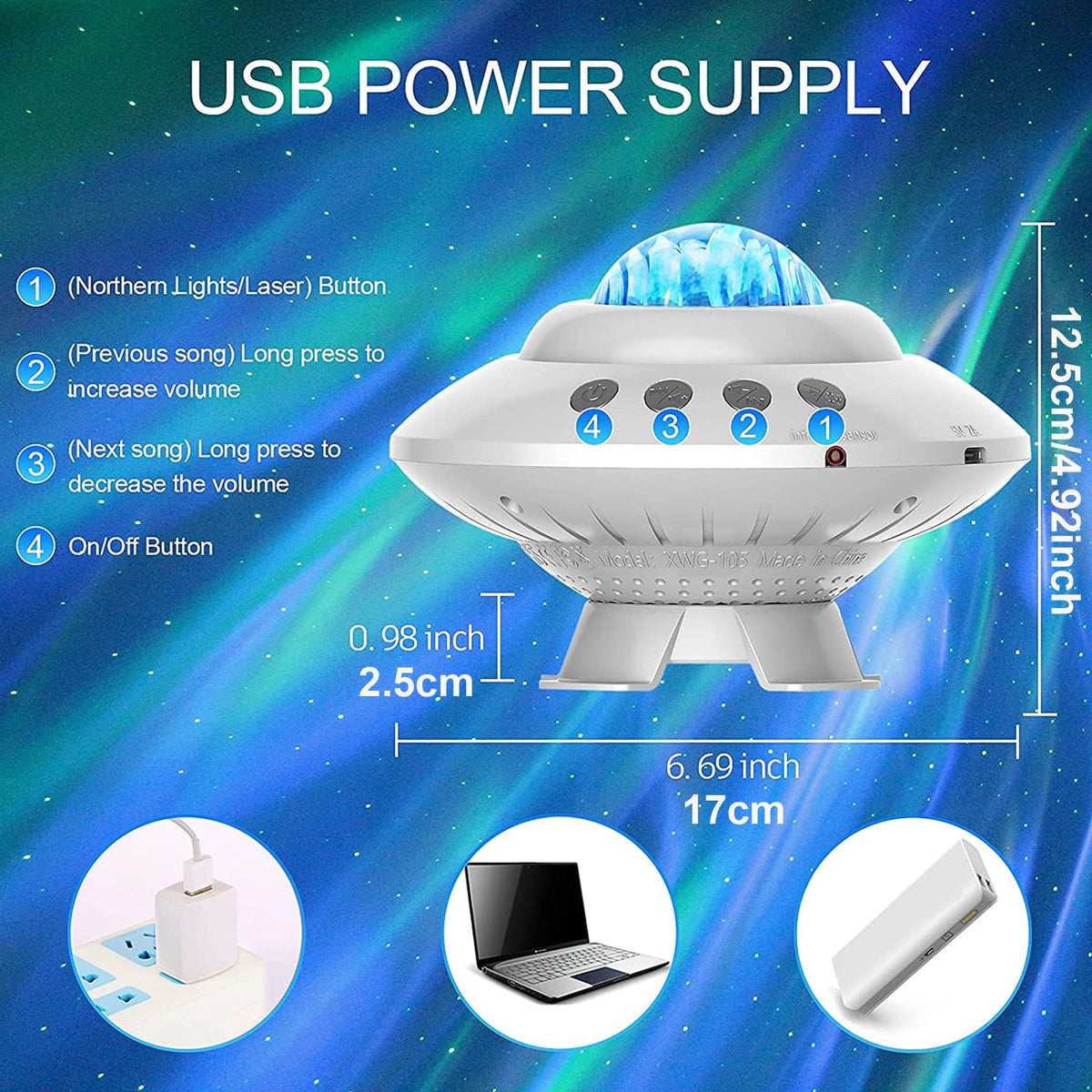 UFO Aurora Star Projector Night Light Lamp for Bedroom Ceiling view 7