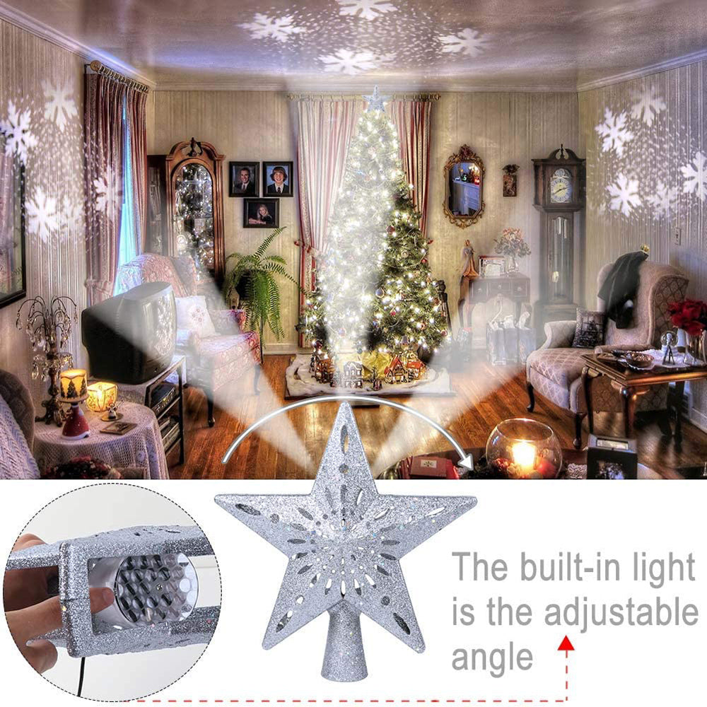 Christmas Tree Topper Star LED Rotating Snowflake Projector Decor view 13