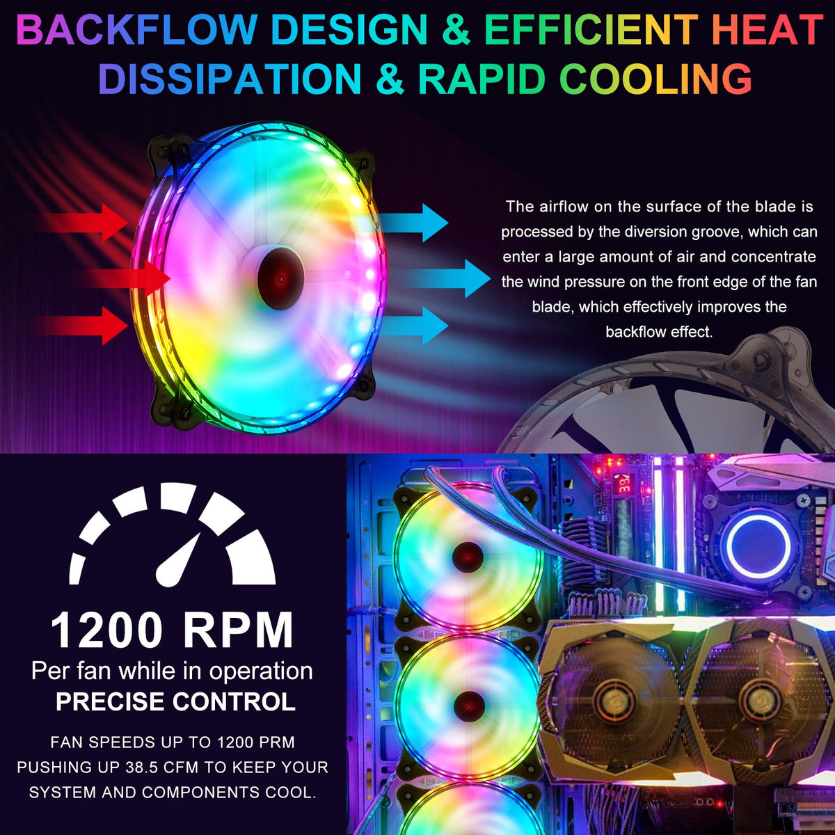 RGB Case Fans 200mm Ultra Quiet Chassis Cooling Fans for Gaming PC view 9