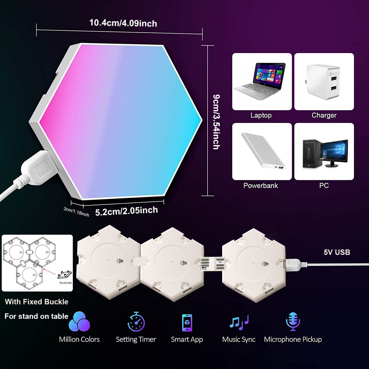 LED Smart Hexagon Lights Table and Wall Lights for Bedroom and Hallway view 9