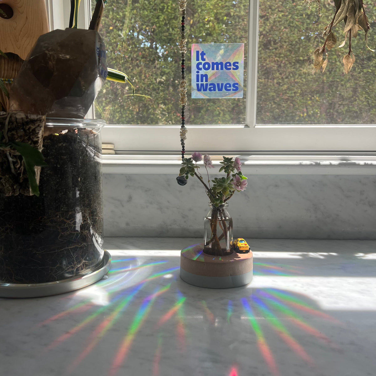 It Comes In Waves Sun Catcher Sticker for Windows and Rainbow Decor view 4
