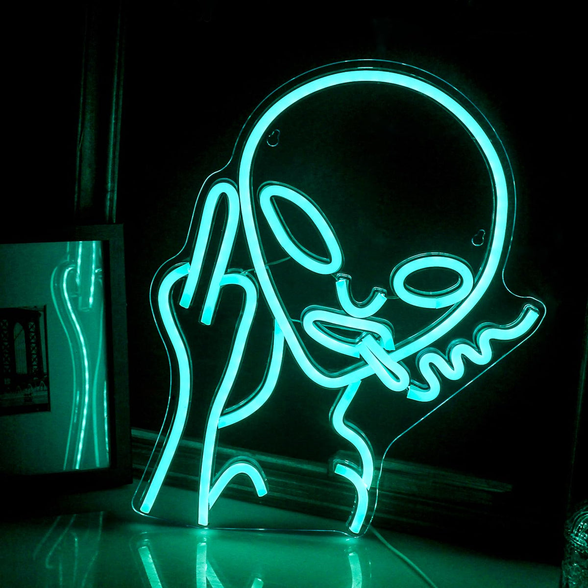 LED Green Alien Neon Signs for Bedroom Game Room and Wall Decor
