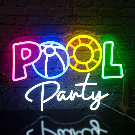 Pool Party Neon Sign LED Light for Bar Patio and Game Room Decor