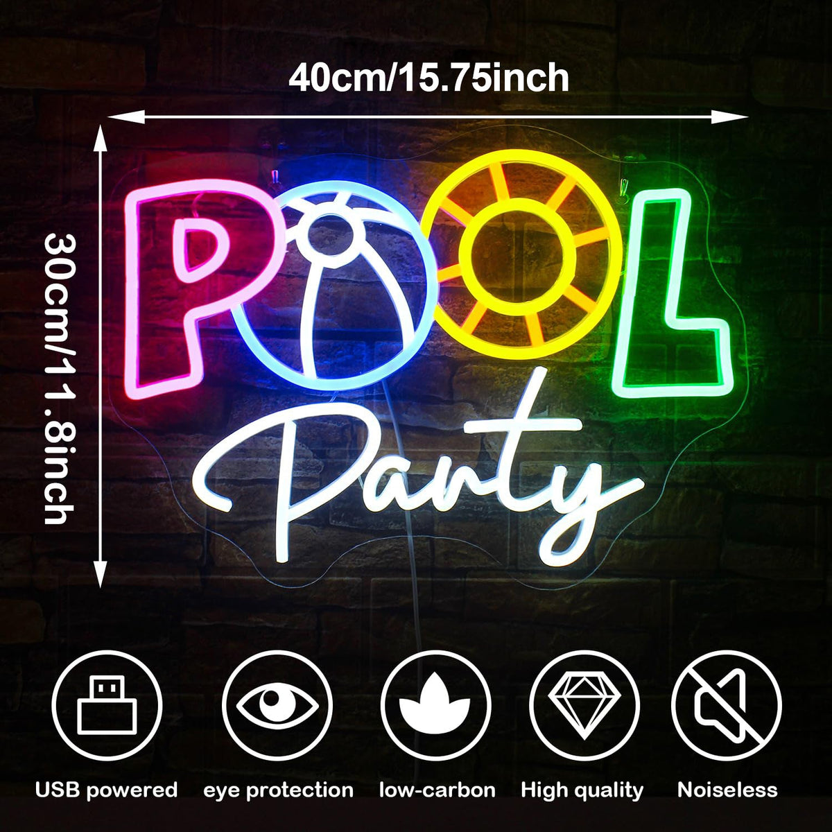 Pool Party Neon Sign LED Light for Bar Patio and Game Room Decor view 3