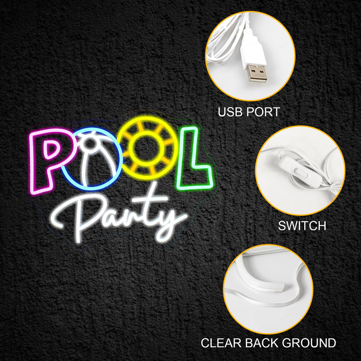 Pool Party Neon Sign LED Light for Bar Patio and Game Room Decor view 4