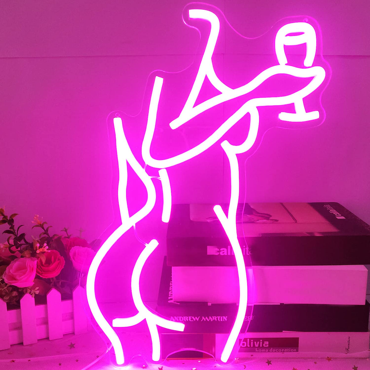 LED Neon Pink Lady Sign Dimmable Decor for Bedroom Bar Store view 2