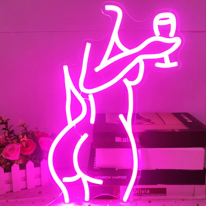 LED Neon Pink Lady Sign Dimmable Decor for Bedroom Bar Store view 2