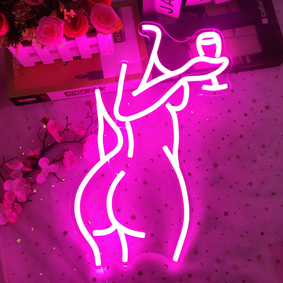 LED Neon Pink Lady Sign Dimmable Decor for Bedroom Bar Store