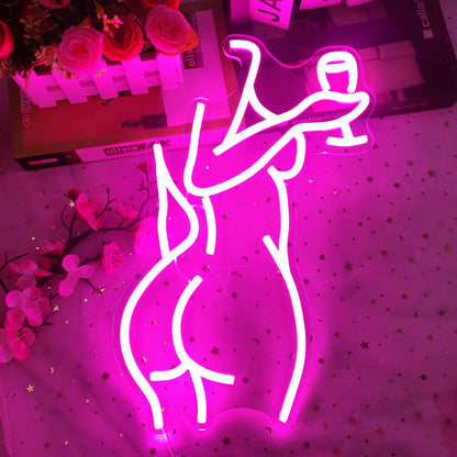 LED Neon Pink Lady Sign Dimmable Decor for Bedroom Bar Store