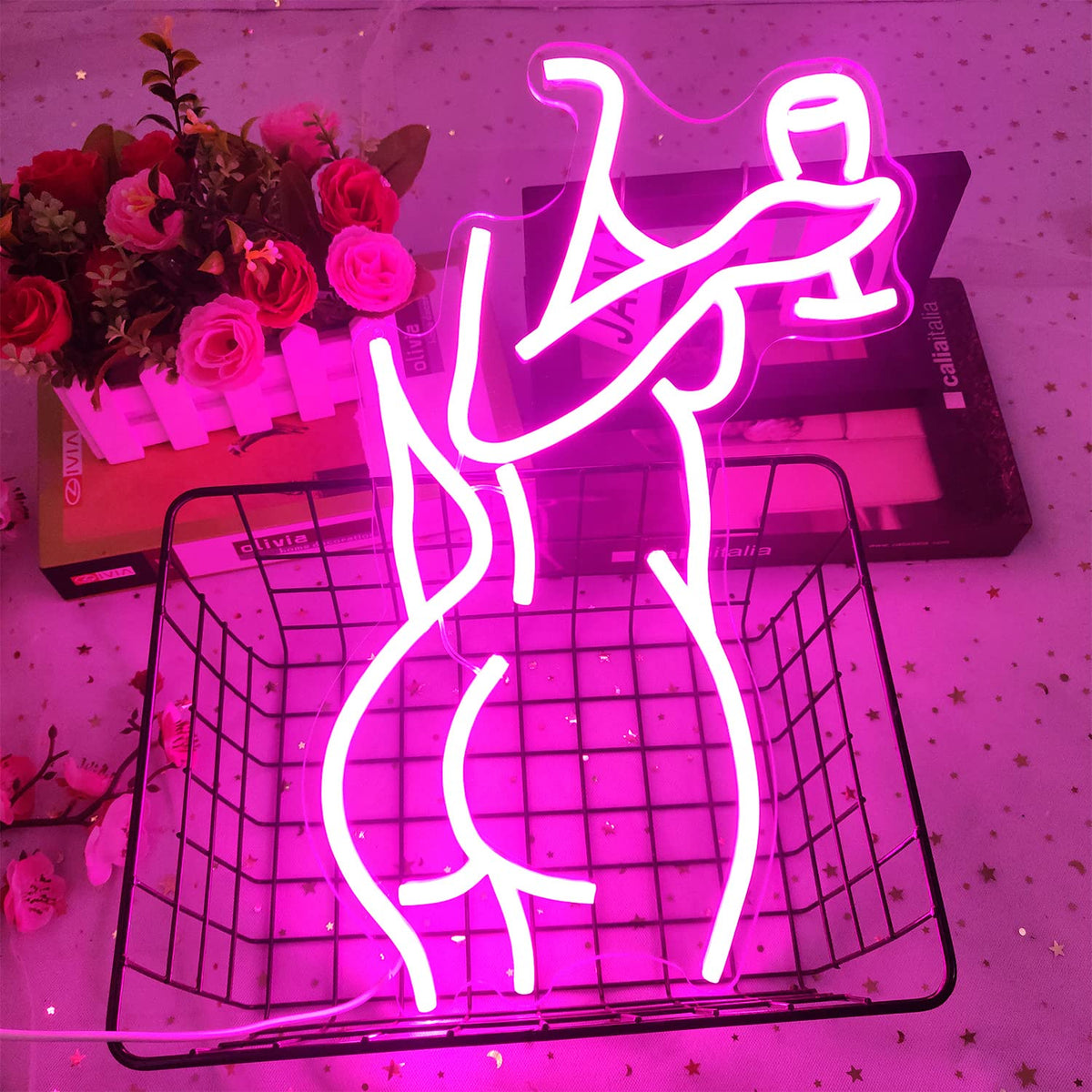 LED Neon Pink Lady Sign Dimmable Decor for Bedroom Bar Store view 3