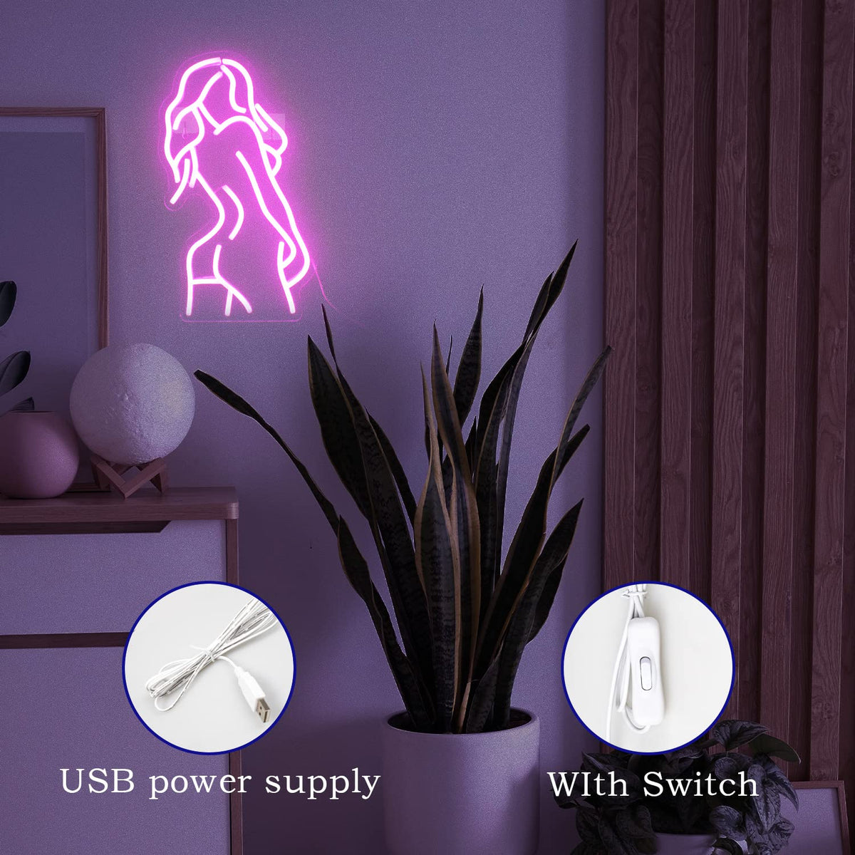 Lady Neon Sign Pink LED Bedroom Lights for Wall Decor and Bars view 3