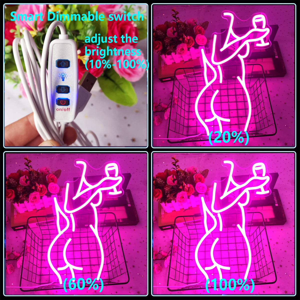 LED Neon Pink Lady Sign Dimmable Decor for Bedroom Bar Store view 4