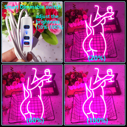 LED Neon Pink Lady Sign Dimmable Decor for Bedroom Bar Store view 4