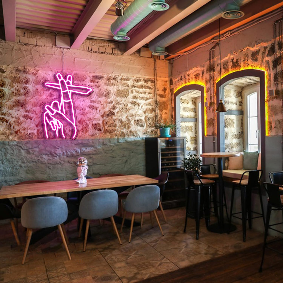 Hand Neon Signs Pink LED Wall Decor for Bedroom Living Room Bar view 4