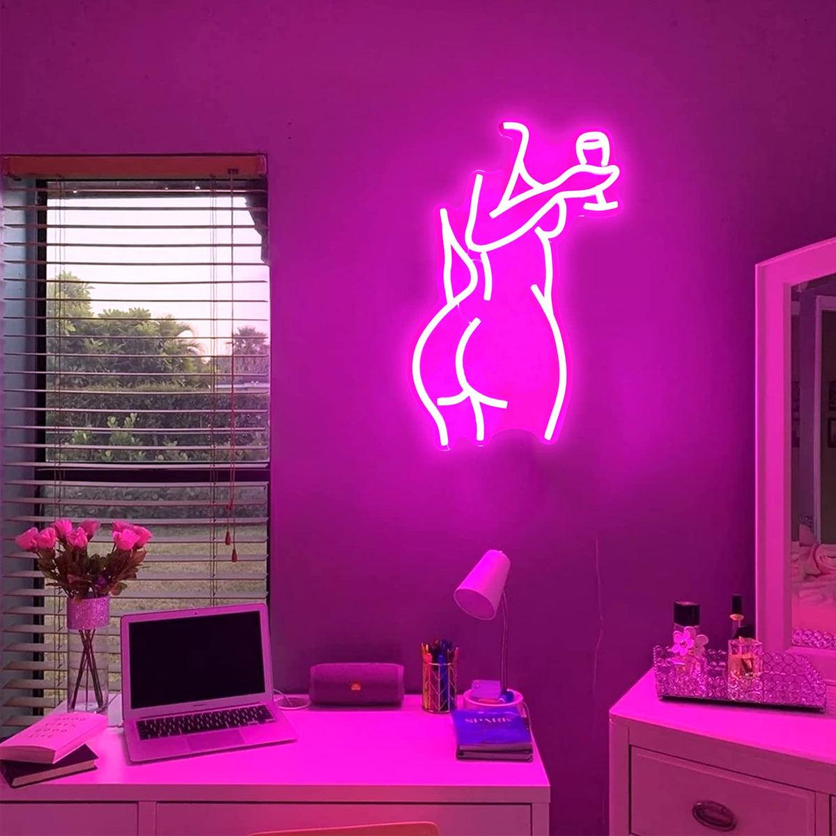 LED Neon Pink Lady Sign Dimmable Decor for Bedroom Bar Store view 6