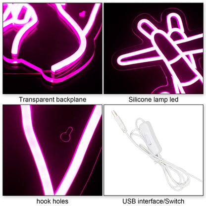 Hand Neon Signs Pink LED Wall Decor for Bedroom Living Room Bar view 6