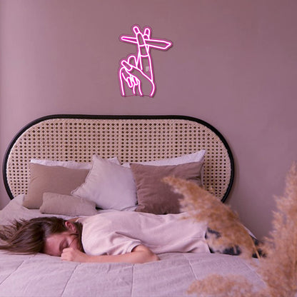 Hand Neon Signs Pink LED Wall Decor for Bedroom Living Room Bar view 7